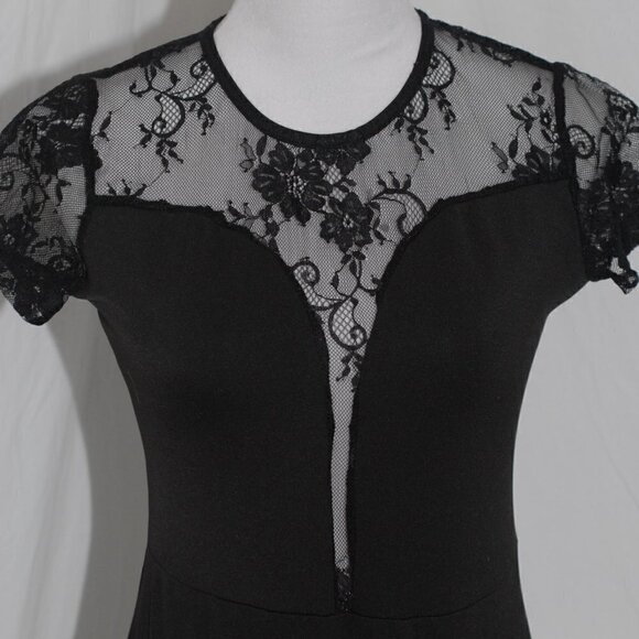 Sexy Peekaboo Bodysuit EUC Medium Black Lace See Through Top Bodycon Shirt - Picture 2 of 8